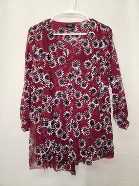 Alfani Maroon with Flower Long Sleeve Tunic